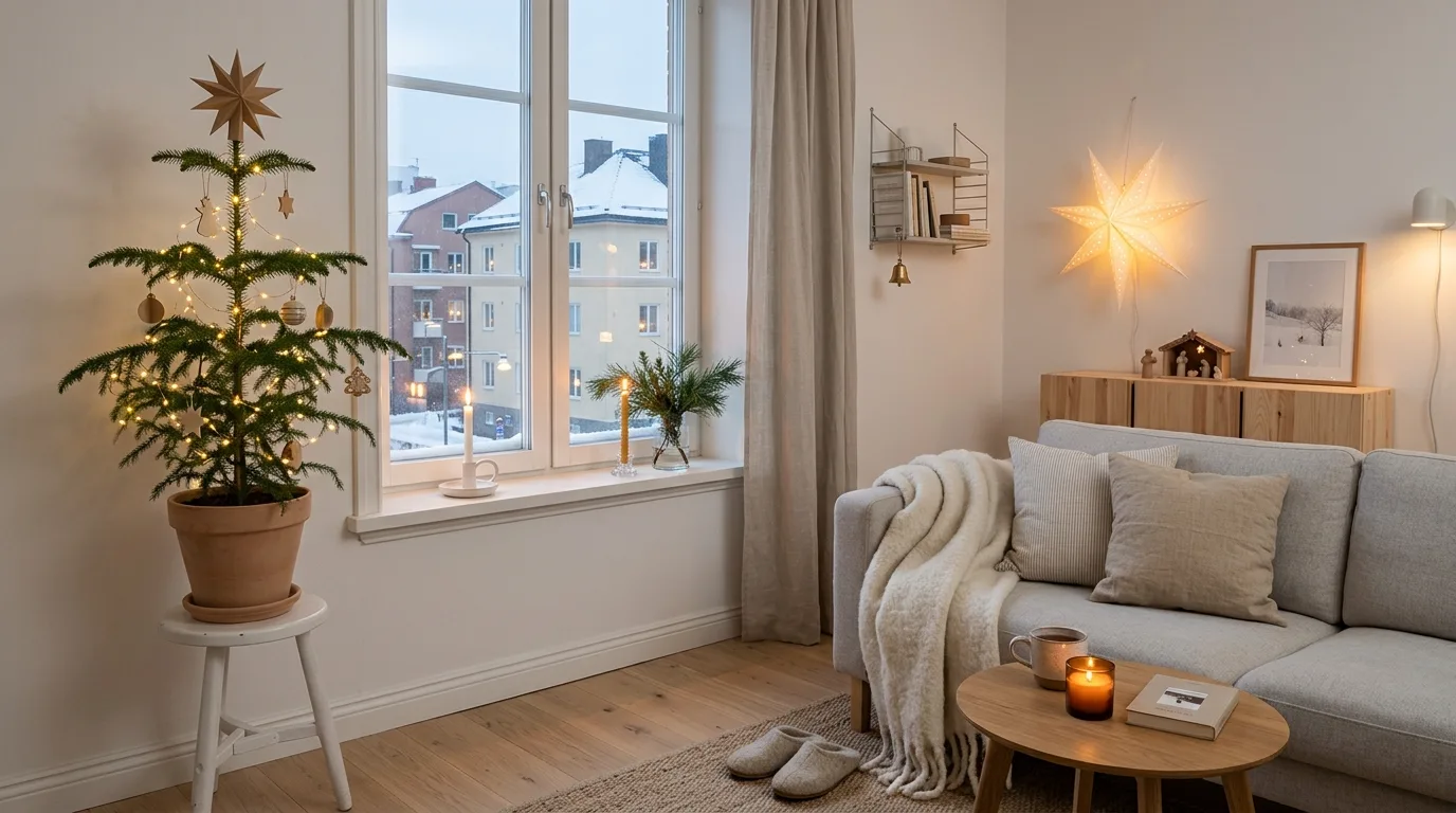 Use winter branches to support the Scandinavian mood inspiration for a Scandinavian holiday home.